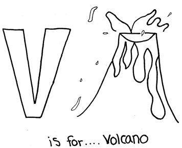 Letter V coloring page volcano